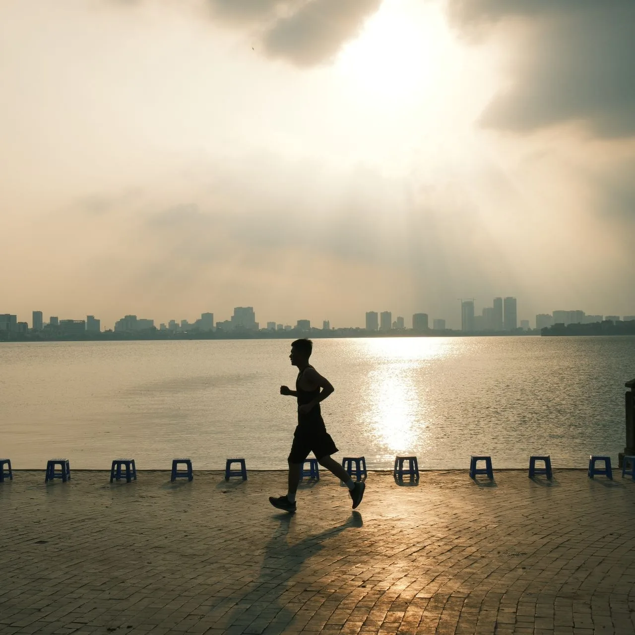 Runner at dawn on a Sunday morning